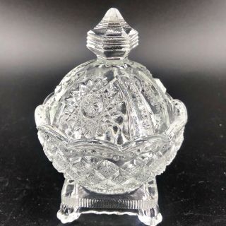 Vintage Small Sugar Or Salt Bowl Container Glass With Dome Lid & Finial 3” X 3.  5