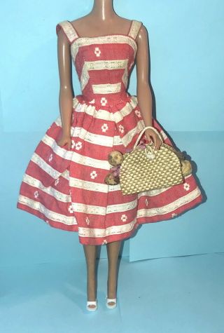 Vtg Barbie Doll 956 Busy Morning Dress Fruit Woven Purse White Ot Shoes Mules