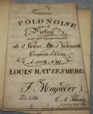 Antique 1830 Rare Hand Written Sheet Music Polonaise For Violin Joseph Mayseder