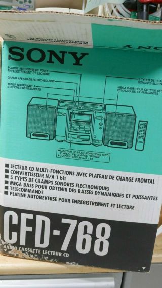 Sony Cfd - 768 Mega Bass Radio Cd Cassette Player Recorder Boombox Retro Rare