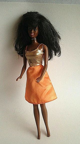 Vintage Barbie Doll Mattel 1966 Black Hair African American Orange Gold Satin