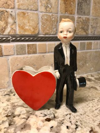 Rare Valentine Young Man Tuxedo Top Hat Valentine Napco Lefton Josef Planter