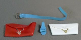 Barbie vintage Pak blue skinny Belt,  1 shoe,  red purse & Let ' s Dance White Purse 3
