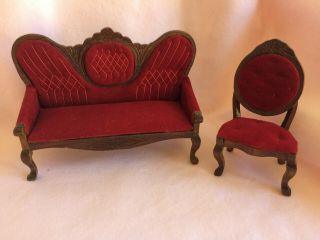 Dollhouse Furniture Vintage Victorian Love Seat And Chair
