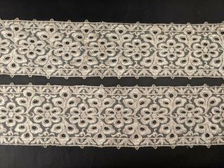 Antique Edwardian Silk Floss Embroidered Net Lace Yardage Trim