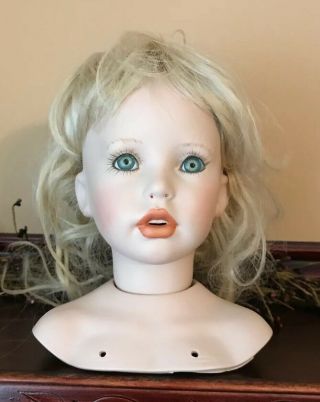 Vtg Porcelain Swivel Doll Head Large 7.  5” Tall Whitney By Donna Rubert