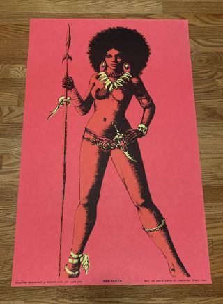 Vintage 1970s Houston Blacklight Poster War Queen 24x36 Amazon Goddess