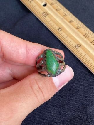 Antique 1940’s Native American Sterling Silver Green Turquoise Ring Size 8