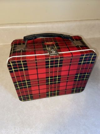 Rare Vintage 1960’s Aladdin Plaid Lunchbox Metal Made By Thermos Red