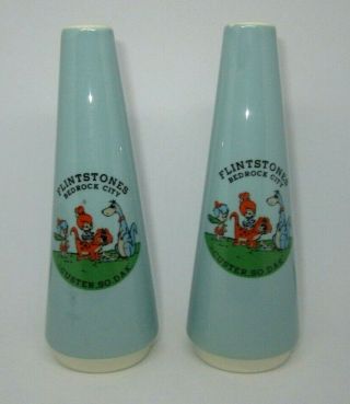 Rare Vintage Flintstones Bedrock City Custer,  Sd Souvenir Salt & Pepper Shakers