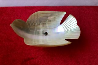 Antique Vintage Mother Of Pearl Caviar Dish Carved Bird / Dove