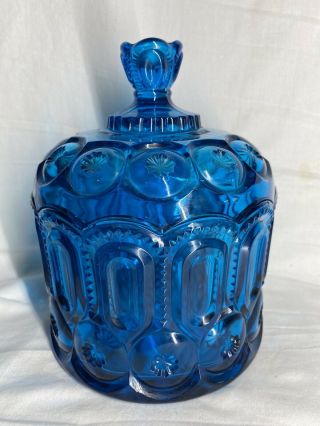 Rare L E Smith Blue Moon & Stars Jardiniere With Lid Biscuit Jar