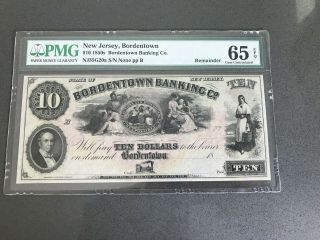 Large 1850s $10 Bordentown Bank Note Jersey Currency Pmg 65 Epq Very Rare
