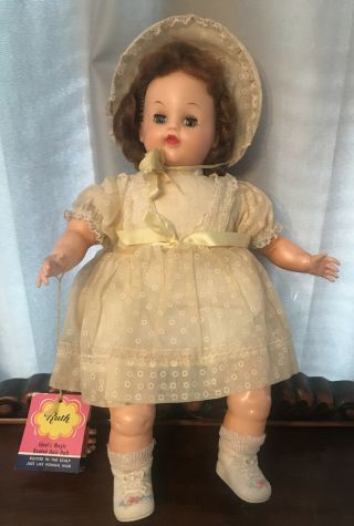 Rare Vintage 1960 Ideal Ruth Doll 16” A/o W/hang Tag & Curlers Magic Rooted Hair