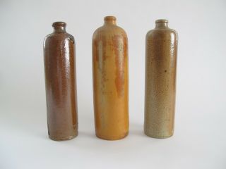 Set of 3 Salt Glaze Stoneware Bottles,  Antique,  11 