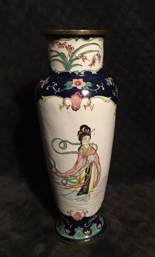 Antiuqe Vintage Chinese Canton Enamel Cloisonne Rare Form Vase