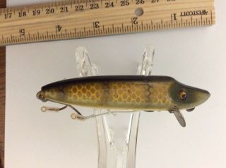 Offered Is A Heddon Dowagiac Baby Vamp With Glass Eyes,  In Wood,  No Front Hook.
