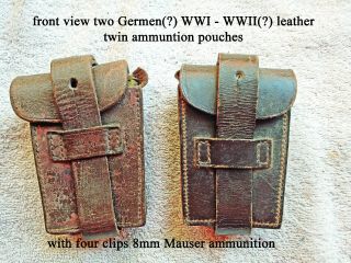 Antique Ww1 - 2? Leather Ammo Pouches 8mm Mauser Cartridge