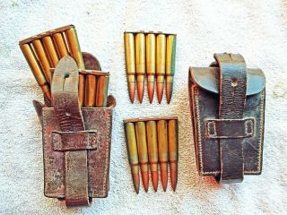 Antique WW1 - 2? leather ammo pouches 8mm Mauser Cartridge 2