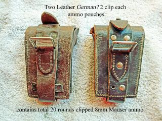 Antique WW1 - 2? leather ammo pouches 8mm Mauser Cartridge 3