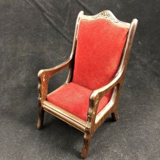 Vintage Dollhouse Miniature Wood Victorian Red Velvet Chair