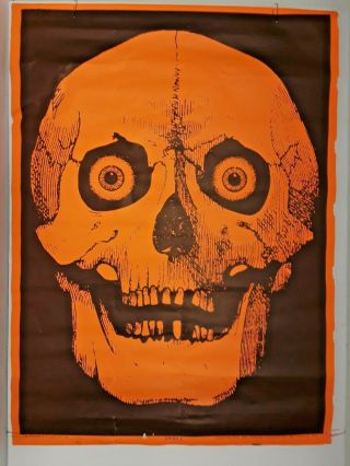 1973 Vtg Black Light Poster Skull Dargis Associates Scrutiny Inc Rare