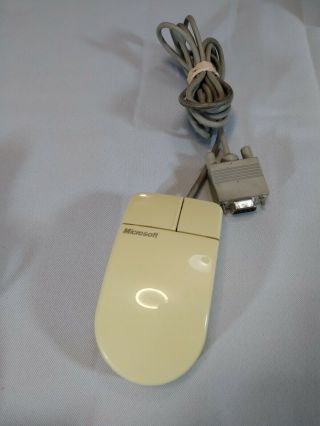 Vintage Rare Microsoft Wired Serial Two - Button Mechanical Roller Ball Mouse