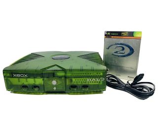 Xbox Halo Edition Xbox Clear Green W/ Halo 2 Rare,  Remote