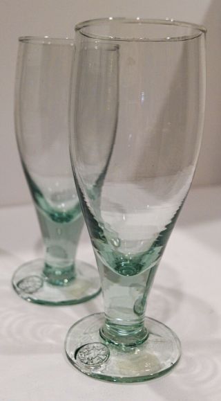 Vintage Rare Perrier Set of 2 Hand Blown Pressed Glass Water/Wine Goblets France 2