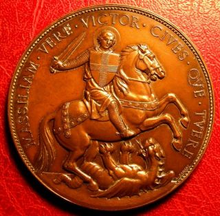 Christian St.  Mary & Jesus St.  George Killing The Dragon Rare Medal By A.  Poncet