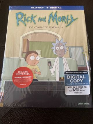 Seasons 1,  2,  3 Rick And Morty Blu - Ray,  Rare Poster Combo ✔☆mint☆✔ No Digital