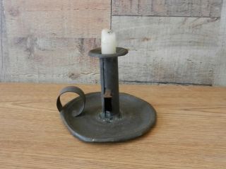 Early Antique Handmade Tin Push Up Candle Holder Chamber Candlestick