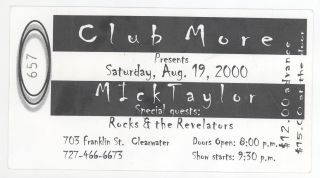 Rare Mick Taylor 8/19/00 Clearwater Fl Concert Ticket Rolling Stones Tampa