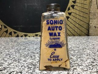 Rare Vintage Art Deco Standard Oil Sohio Car Auto Wax Glass Advertising Bottle