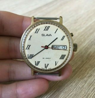 Watch Slava Au1 26 Jewels Vintage Wristwatch Rare Russia Ussr Soviet Sssr