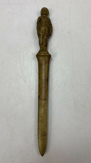 Heavy Vintage Antique 8 " Solid Brass Letter Opener W/ Statue Of Victorian Woman