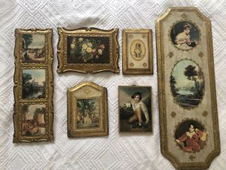 6 Vintage Italian Florentine Carved Wood Wall Plaques Art Prints Italy