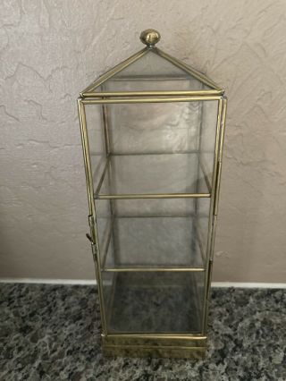 Vintage 3 Tier Pyramid Tower Glass Brass Curio Display Case