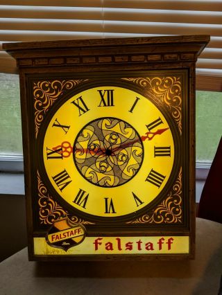 Rare Vintage Falstaff Beer Store Display Lighted Clock And Lights Up
