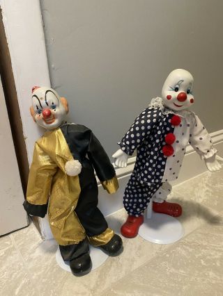 Porcelain Clown Dolls On Stand Porcelain Head Hands Rare Vintage Collectible