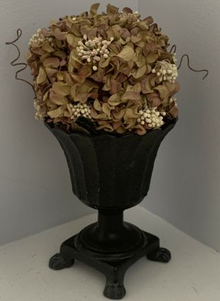 Antique Vintage Cast Iron? Metal Garden Urn Planter Flower Pot Topiary 11” Tall