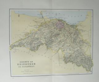 Antique Victorian Map C1890 County Of Edinburgh Or Midlothian Scotland