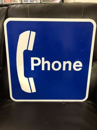 Vintage Pay Phone Metal Sign - 18 X 18,  No Flange,  Rare Royal Blue,  Bell