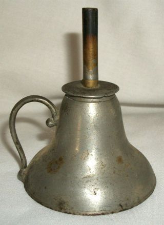 Antique Single Burner Whale Oil Finger Lamp Pewter Tin Bottom