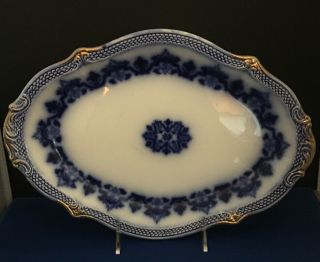 Antique Wh Grindley English Flow Blue “celtic” Oval Serving Platter Transferware