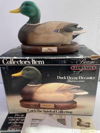 Rare Jim Beam 1988 The Peabody Hotel Orlando Duck Decoy Decanter W/ Box