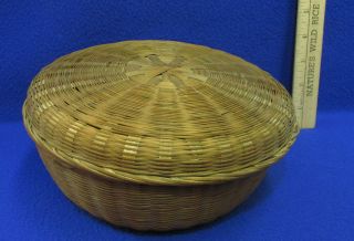 Vintage Antique Woven Basket With Lid Sewing Storage Display Basket