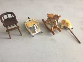Vintage Dollhouse Miniatures Stick & Rocking Horses Wood High Chair Signed Sher