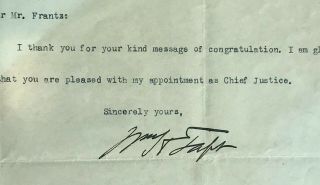 William H.  Taft Typed Letter Signed - Rare
