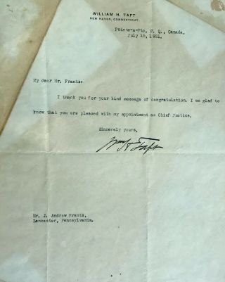William H.  Taft Typed Letter Signed - Rare 2
